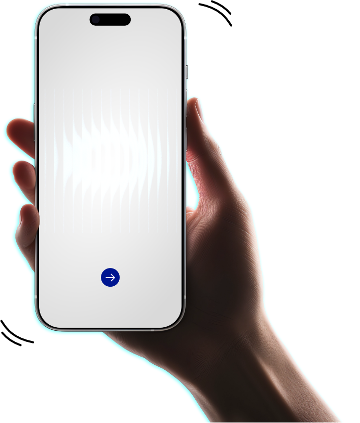 Hand holding a phone showing the MoneyTruVa app